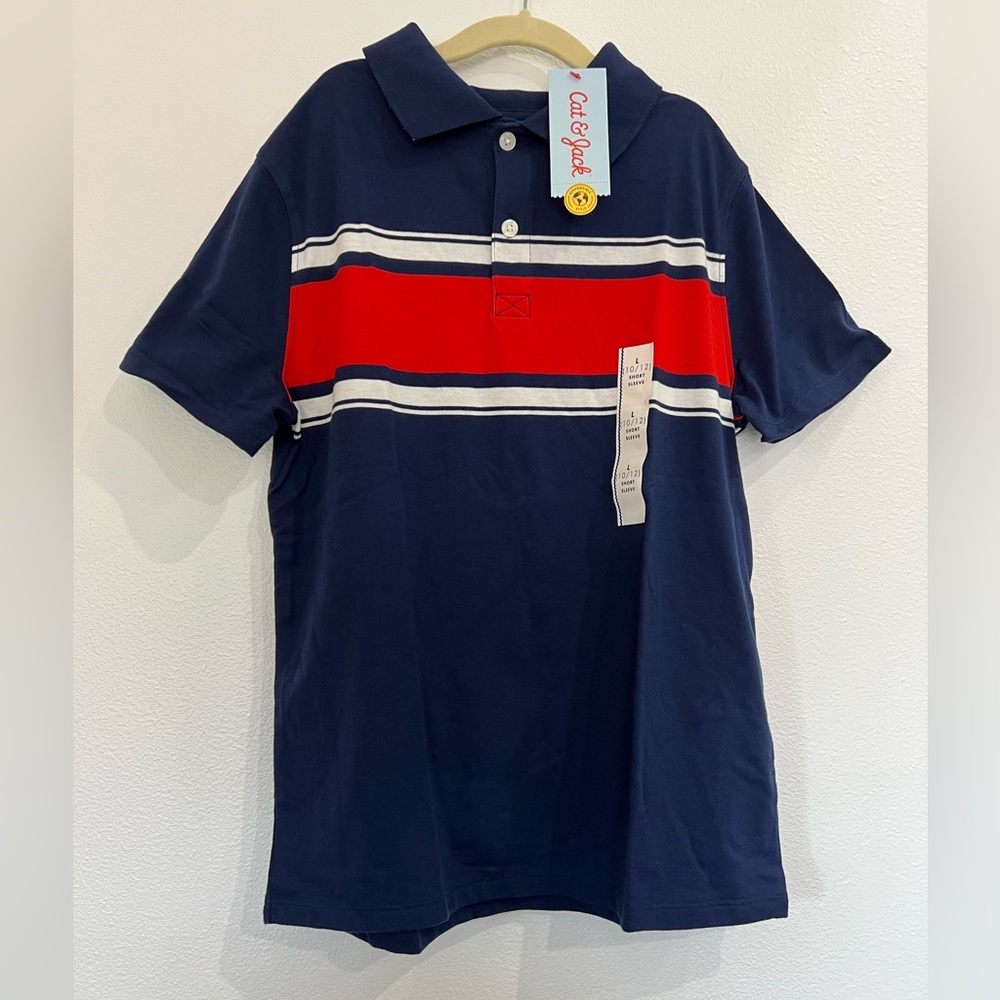 CAT & JACK Blue & Red Stripped Polo Collared Shirt- Various Sizes